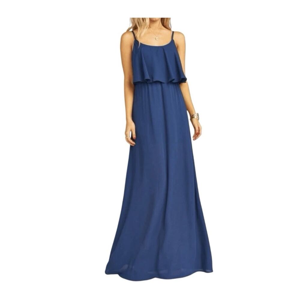 Show Me Your MuMu Caitlin Navy Ruffle Maxi Bridesmaid Dress Size L